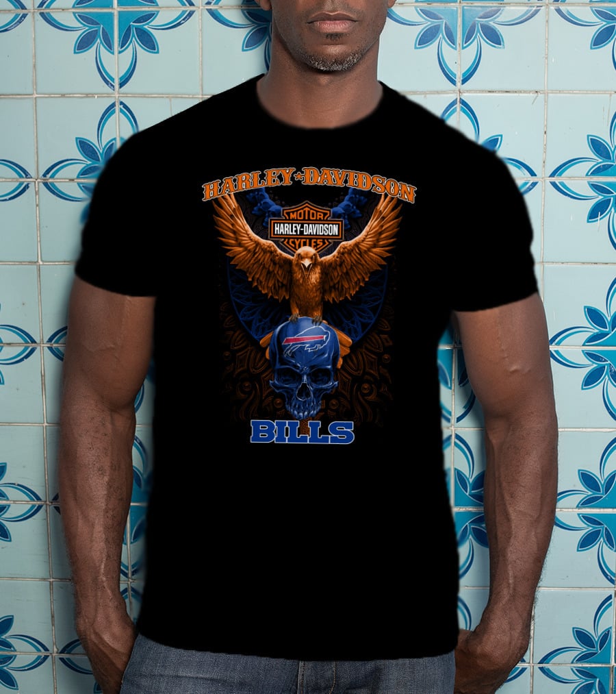 Harley Davidson Bills Motorcycles Eagle Skull T-Shirt