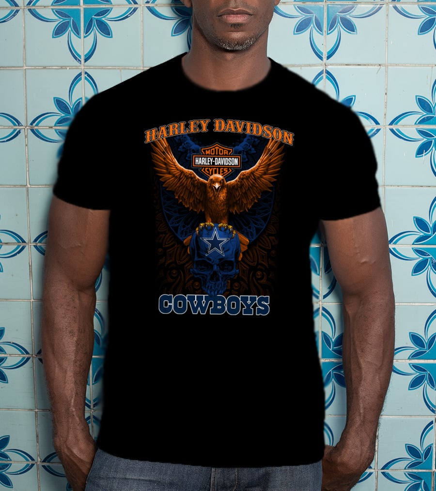 Harley Davidson Motor Cycles Cowboys Eagle Star Skull T-Shirt