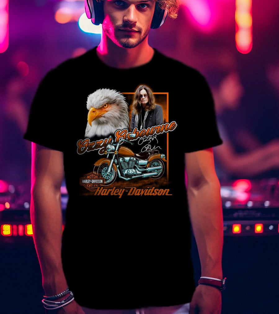 Ozzy Osbourne Harley Davidson Motorcycles Eagle And Motorcycle T-Shirt