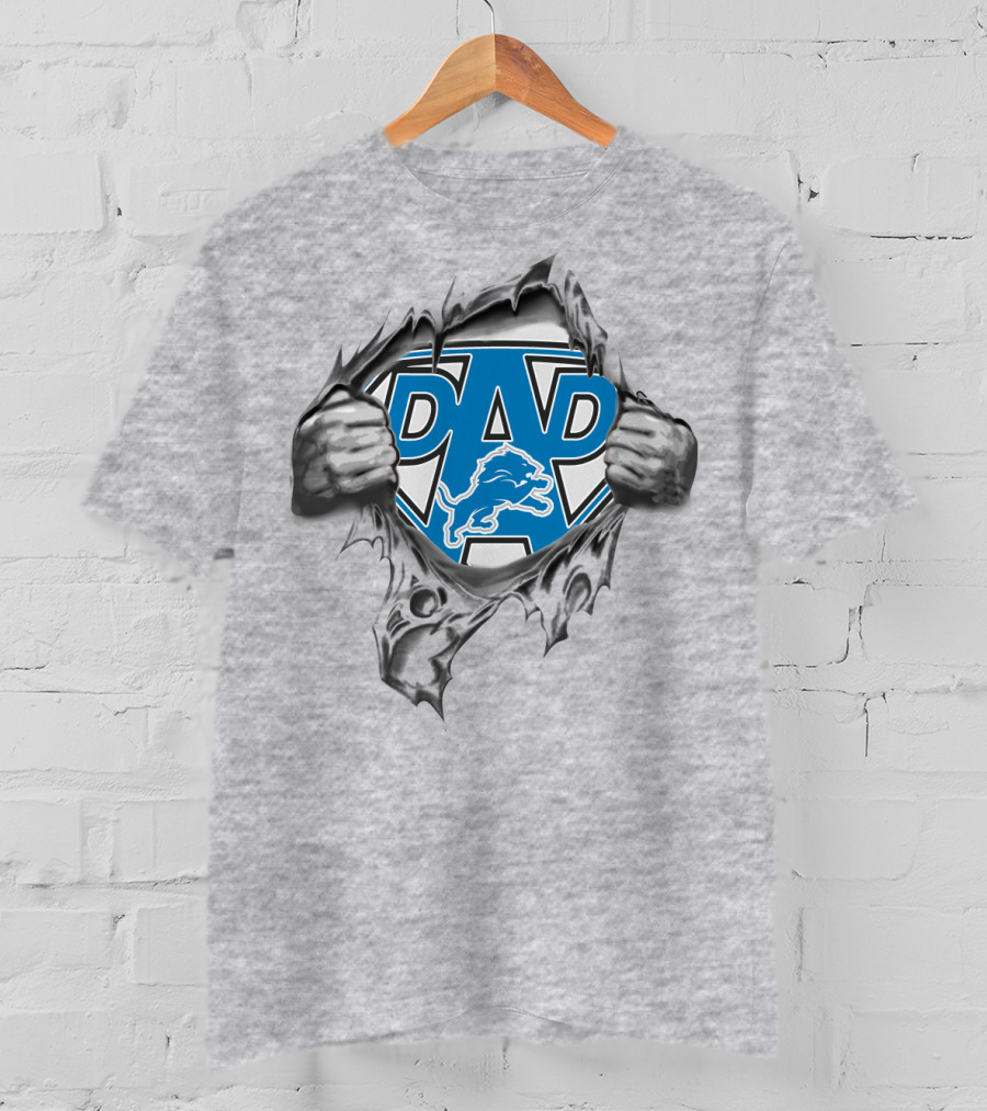 Super Dad Detroit Lions Logo Torn Fabric T-Shirt