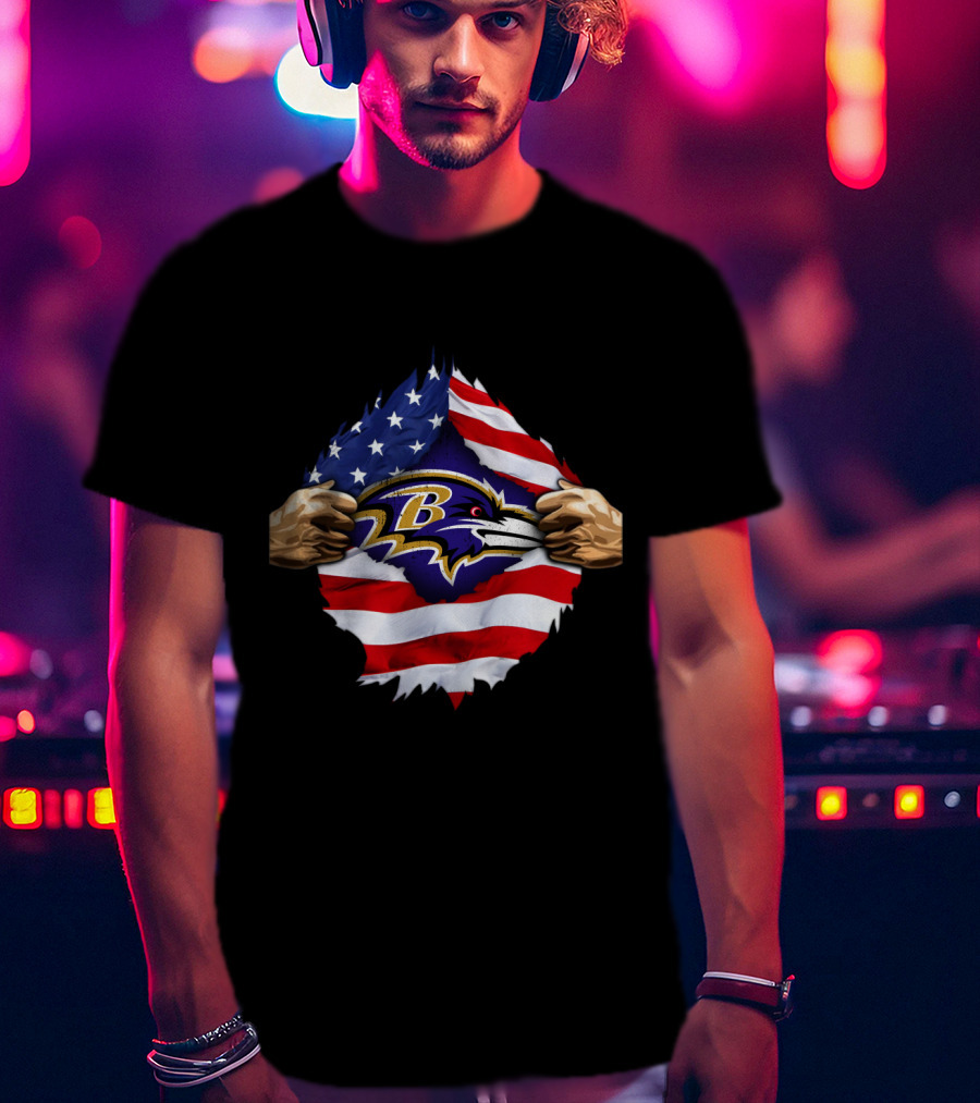 Baltimore Ravens American Flag Symbol Pulled Apart T-Shirt