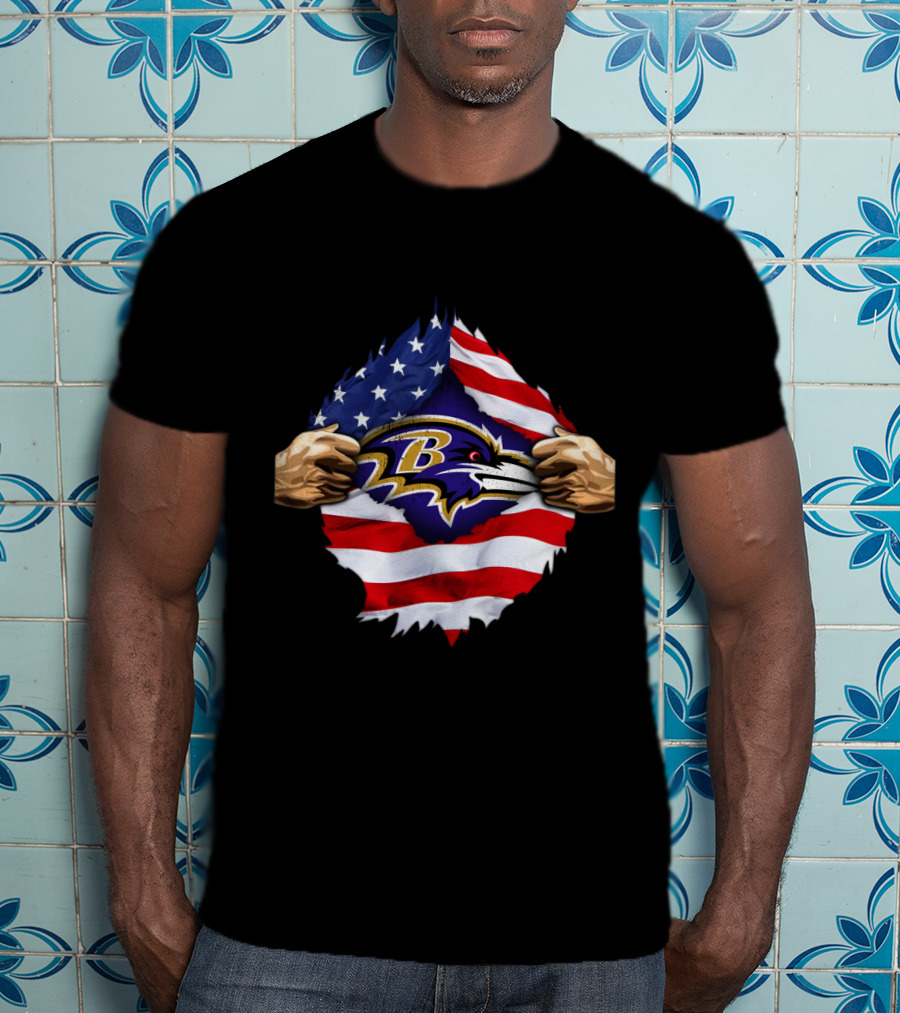 Baltimore Ravens American Flag Symbol Pulled Apart T-Shirt