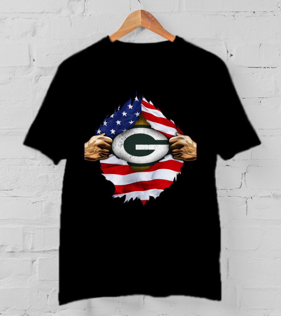 Green Bay Packers American Flag Superhero Rip T-Shirt