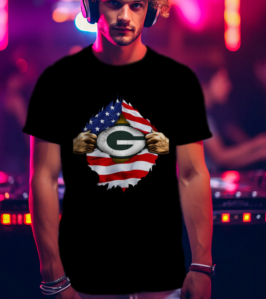 Green Bay Packers American Flag Superhero Rip T-Shirt