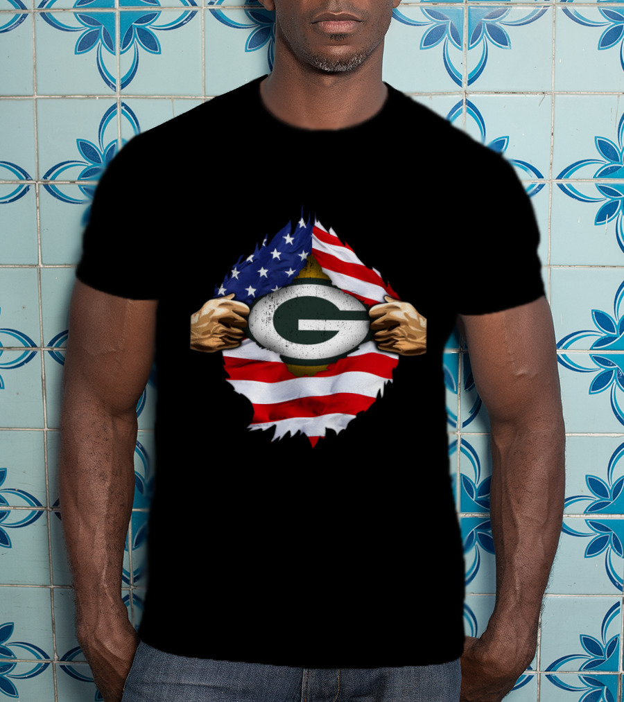 Green Bay Packers American Flag Superhero Rip T-Shirt