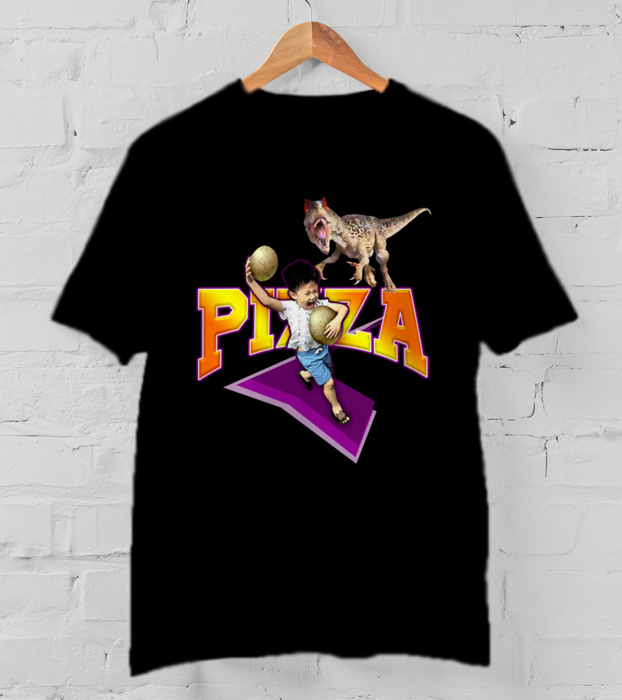 Pizza Dinosaur Adventure: The Running Child With Eggs T-Shirt