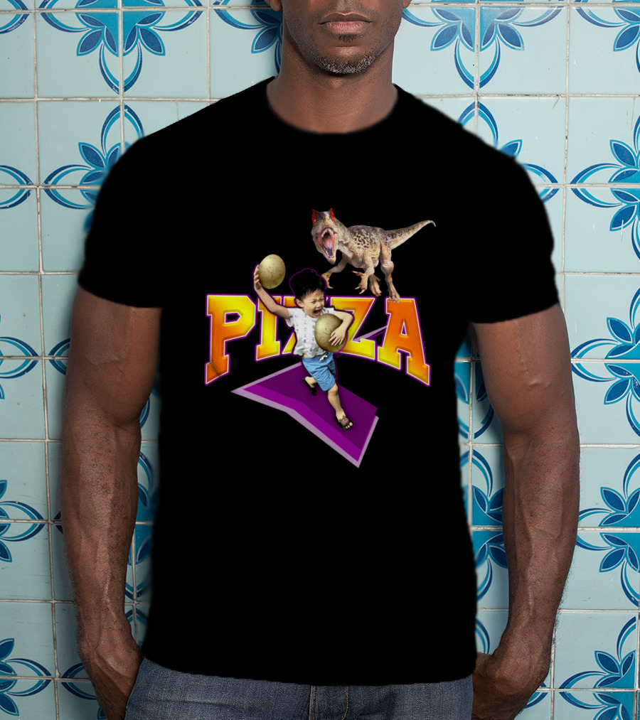 Pizza Dinosaur Adventure: The Running Child With Eggs T-Shirt