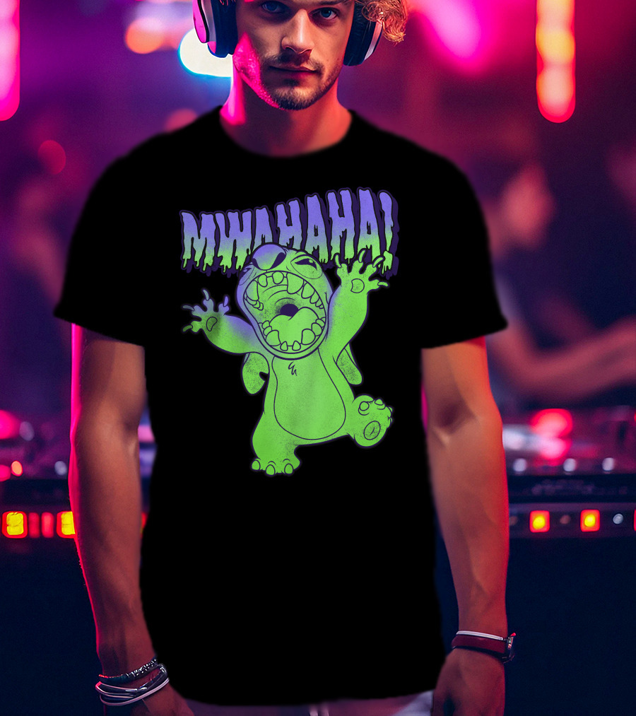 Disney Stitch Halloween Mwahaha Green Glow T-Shirt