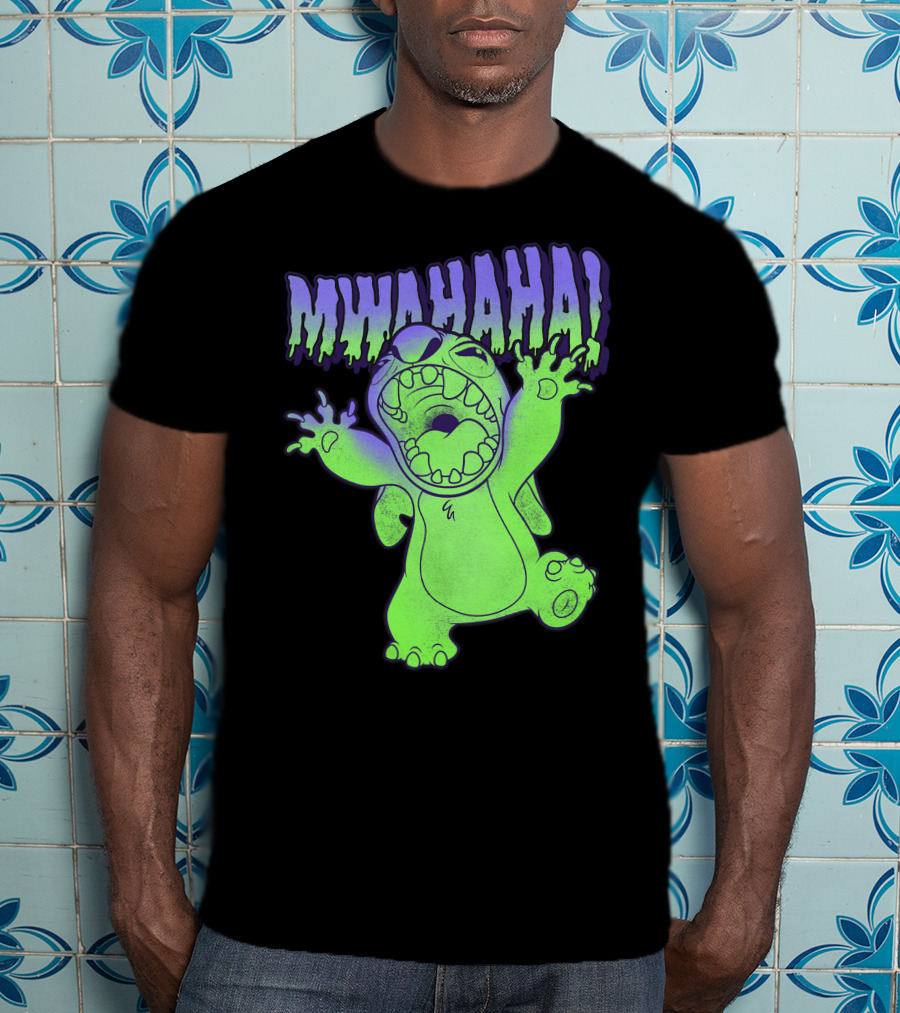 Disney Stitch Halloween Mwahaha Green Glow T-Shirt