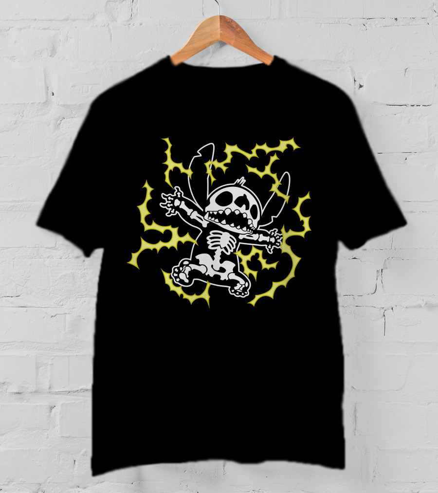 Disney Stitch Skeleton Halloween Electric Glow T-Shirt