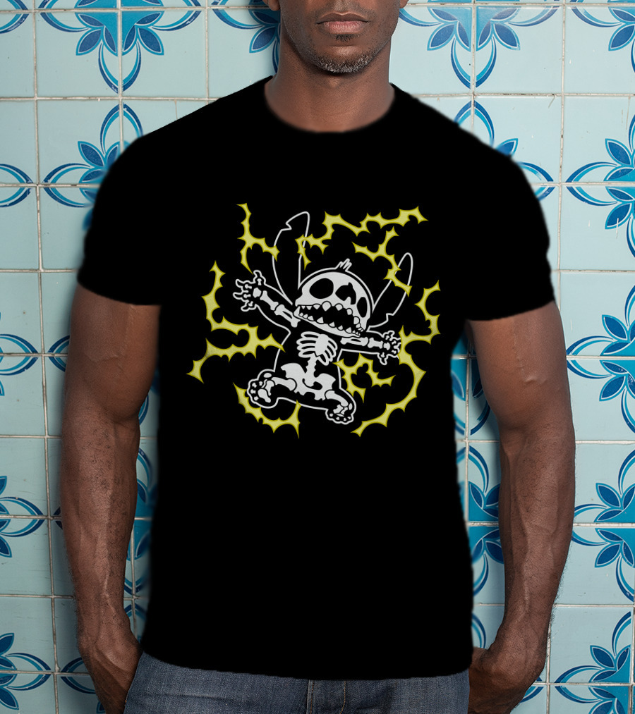 Disney Stitch Skeleton Halloween Electric Glow T-Shirt