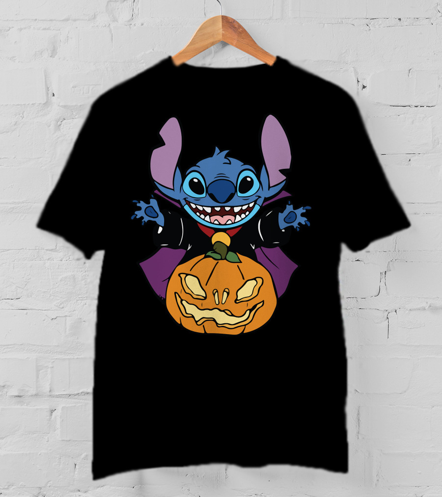 Cute Halloween Vampire Stitch Hugging Pumpkin T-Shirt