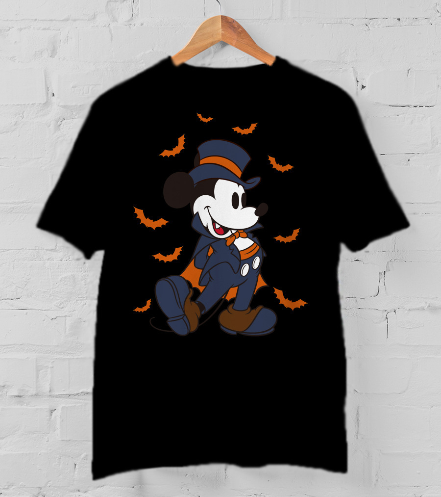 Mickey Halloween Vampire Mickey Top Hat Bats T-Shirt