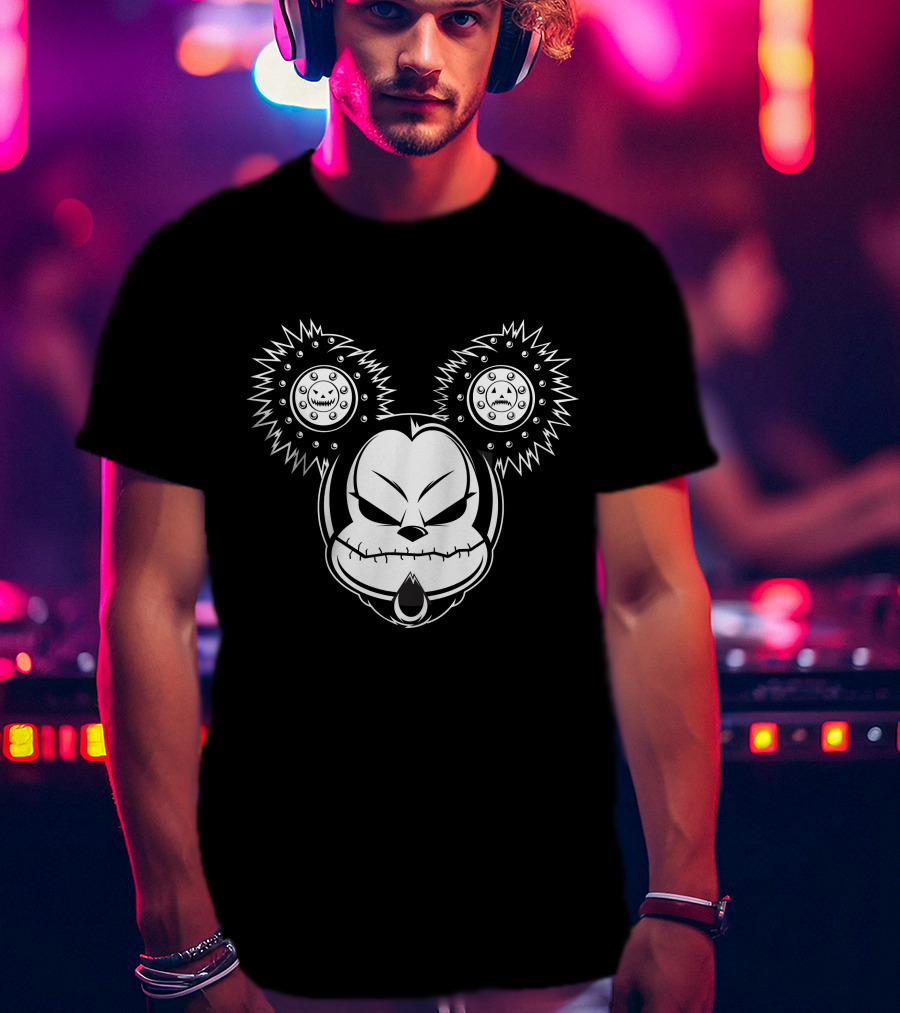 Cool Evil Mickey Gothic Cartoon Style Horror Face T-Shirt