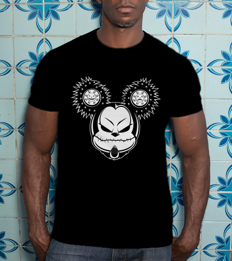 Cool Evil Mickey Gothic Cartoon Style Horror Face T-Shirt