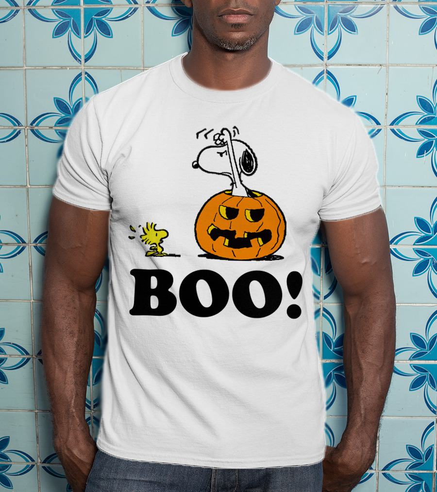 Snoopy Woodstock Halloween Pumpkin BOO T-Shirt