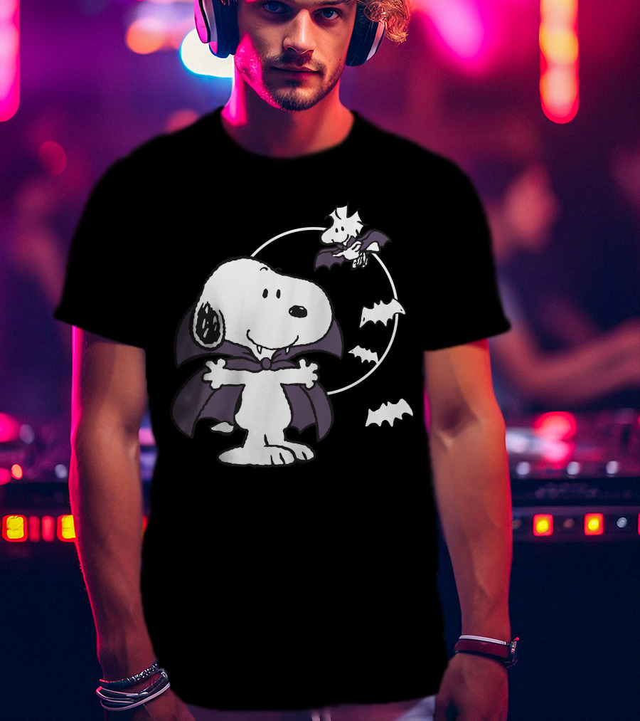 Snoopy Halloween Vampire With Flying Bats T-Shirt