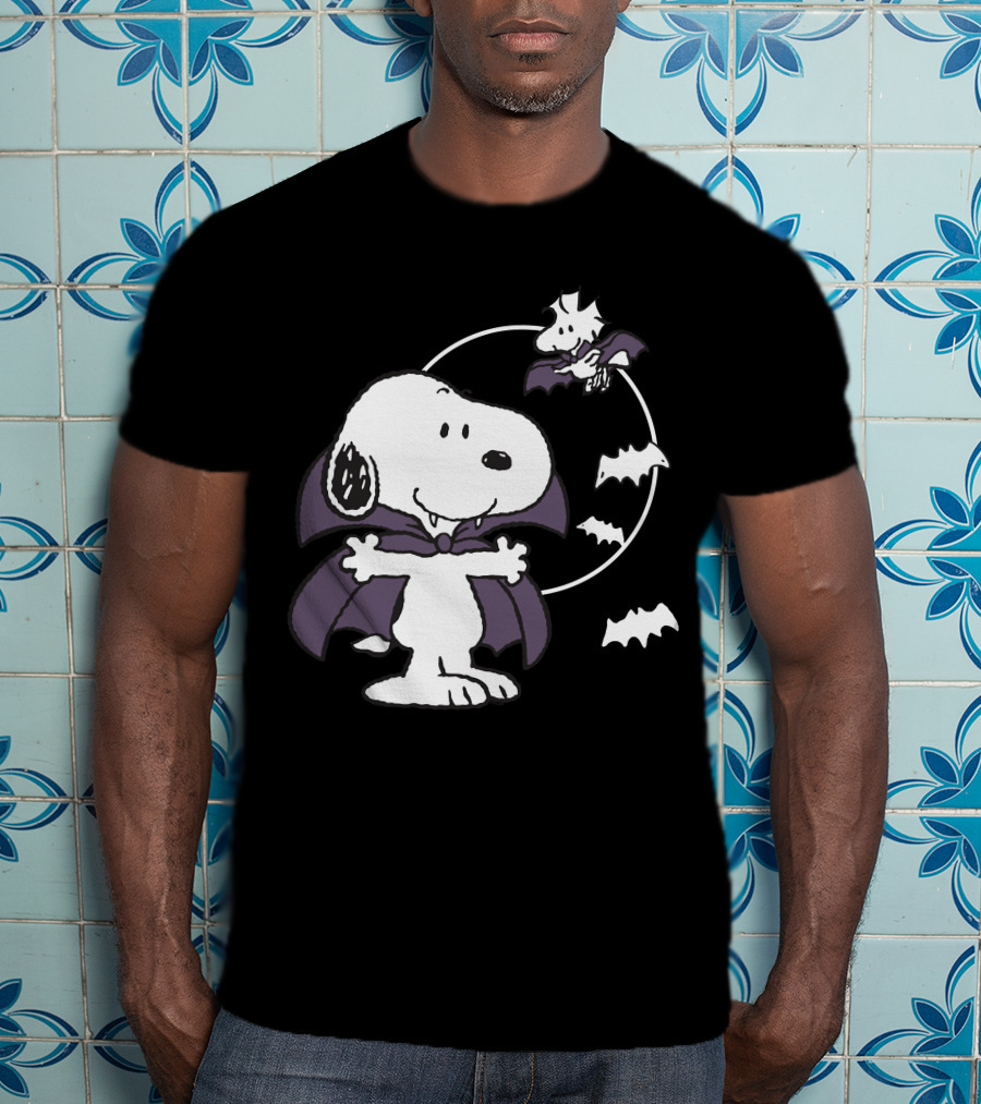 Snoopy Halloween Vampire With Flying Bats T-Shirt