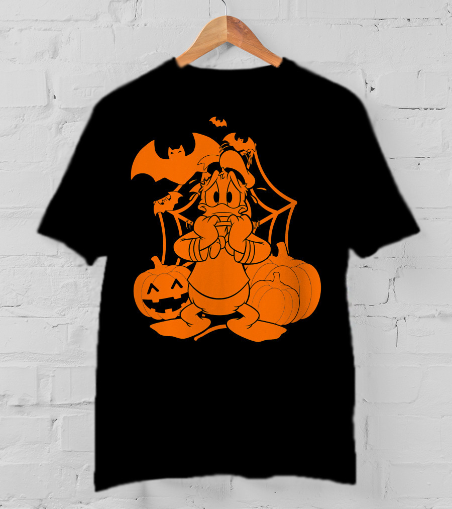 Donald Duck Halloween Pumpkins With Bat And Spider Webs T-Shirt