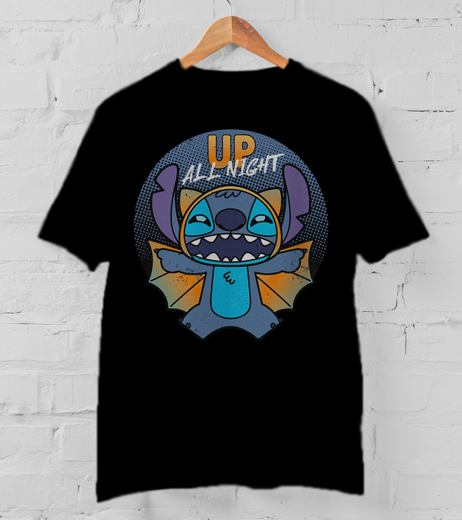 Up All Night Stitch Halloween Bat T-Shirt