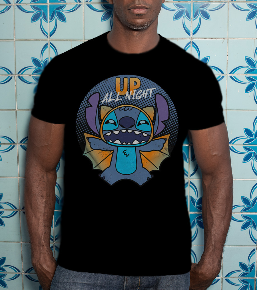 Up All Night Stitch Halloween Bat T-Shirt