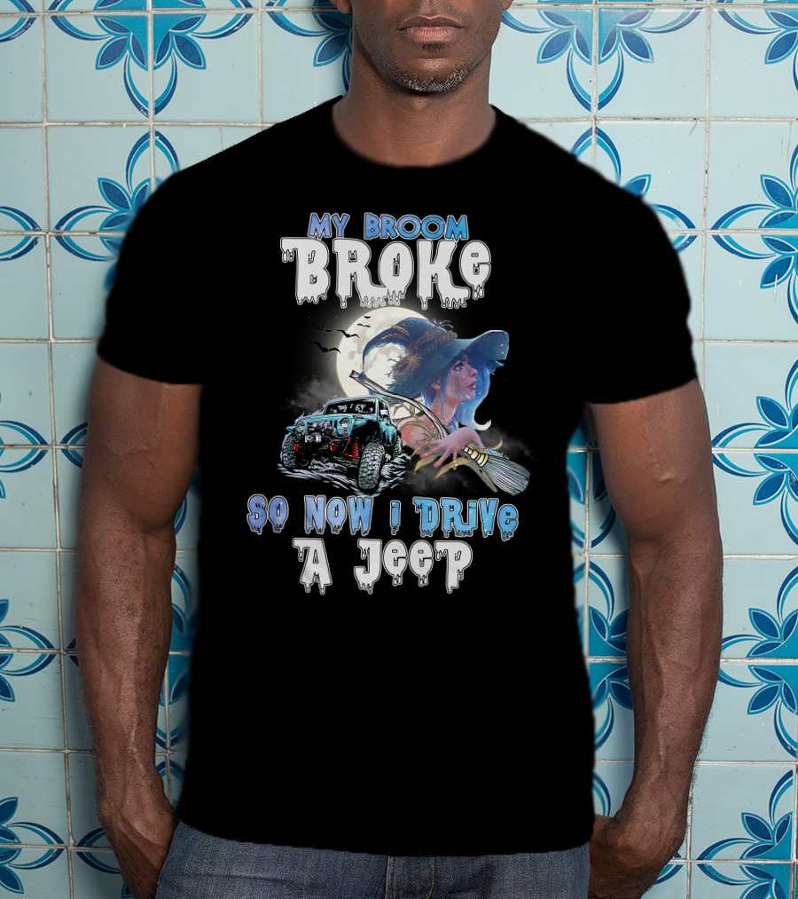 My Broom Broke Witch And Jeep Adventure With Moon And Bats T-Shirt