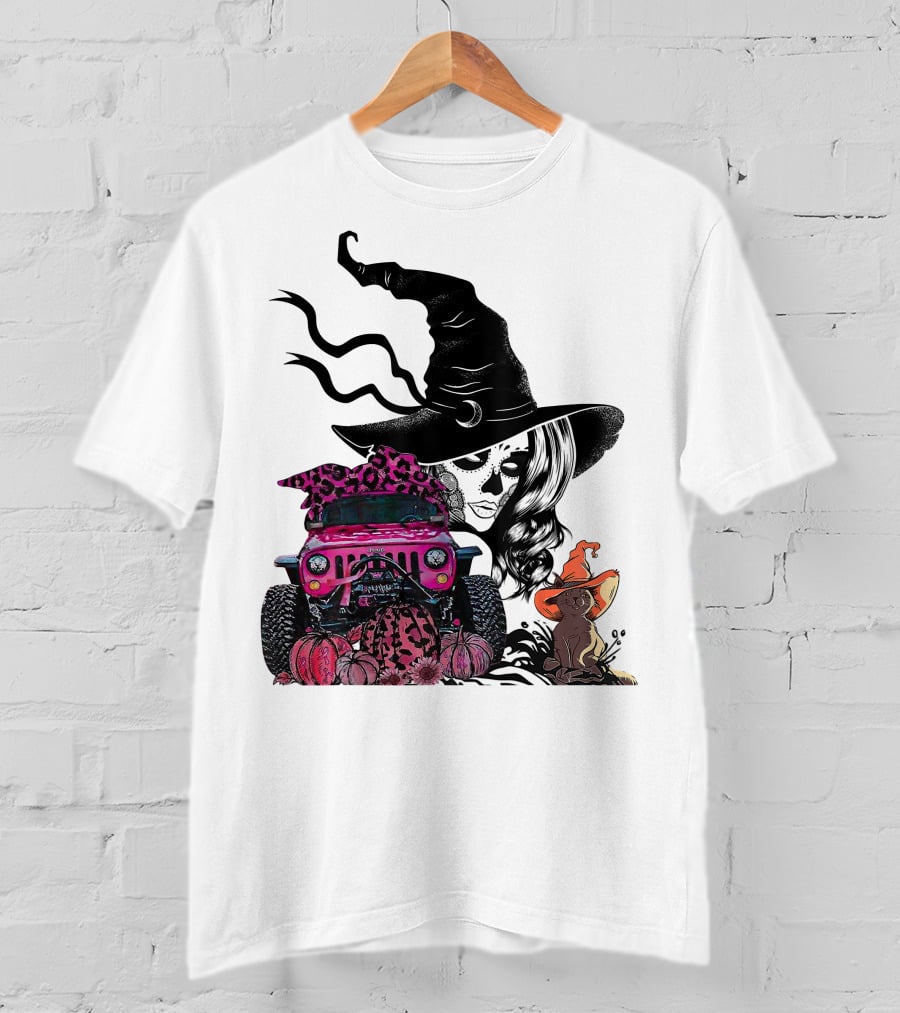 My Broom Broke Now I Drive A Black Jeep With Witch Hat And Halloween Cat T-Shirt