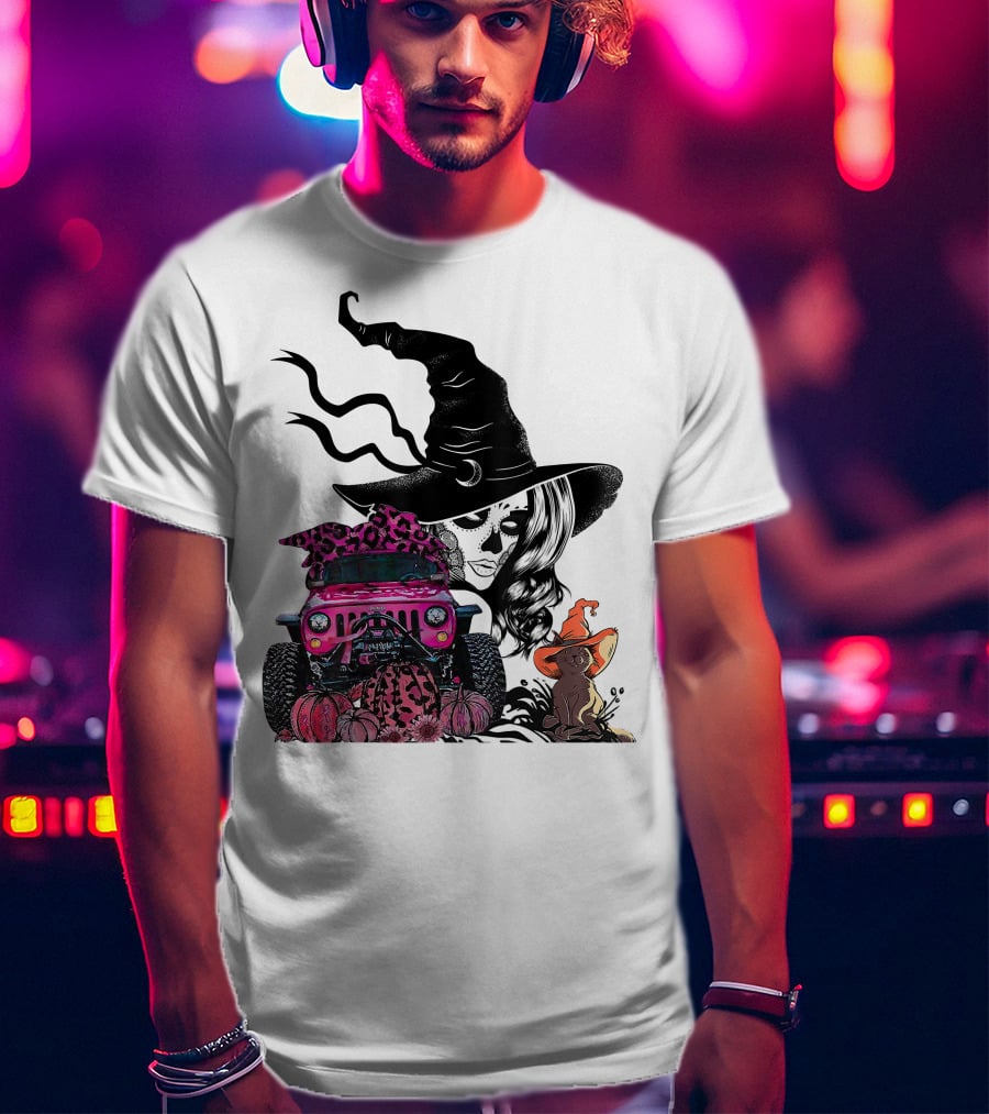 My Broom Broke Now I Drive A Black Jeep With Witch Hat And Halloween Cat T-Shirt