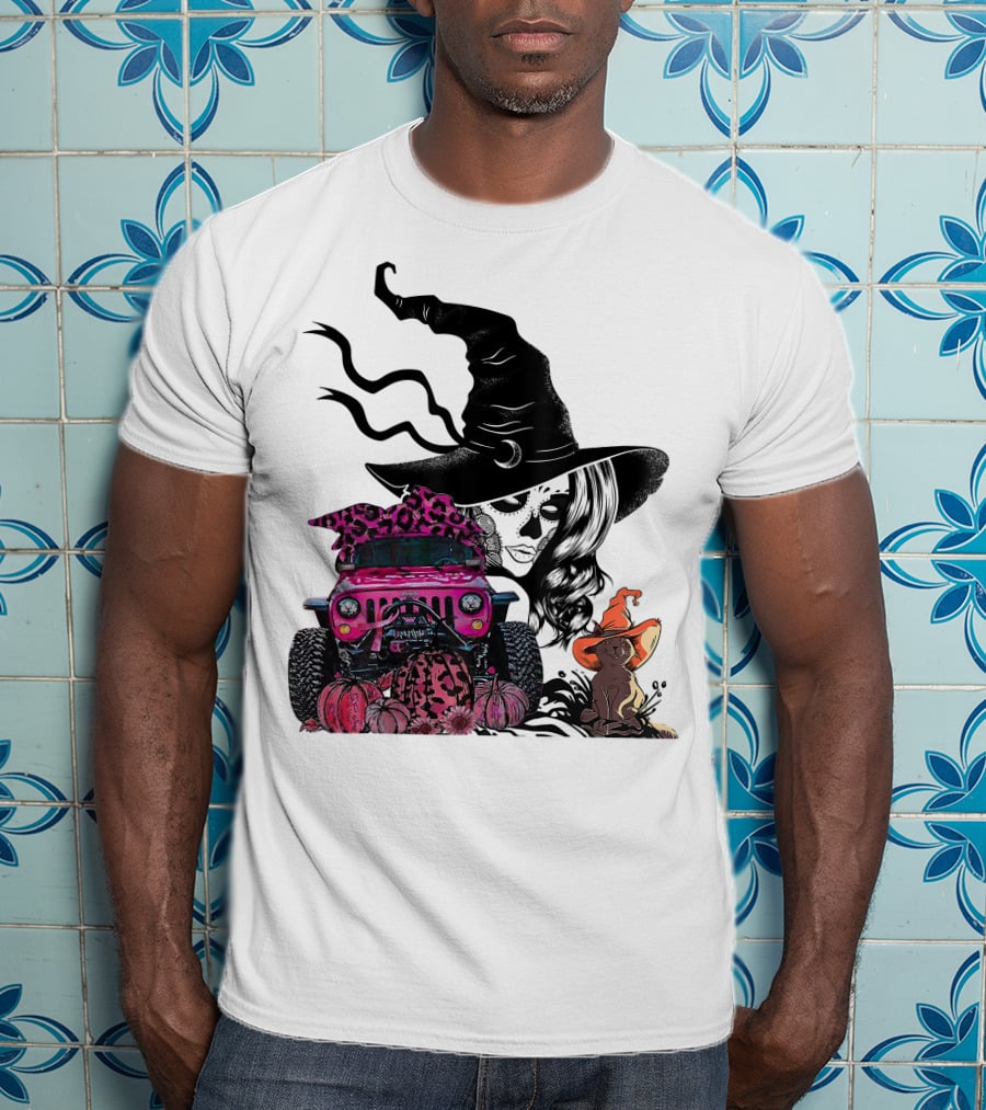 My Broom Broke Now I Drive A Black Jeep With Witch Hat And Halloween Cat T-Shirt