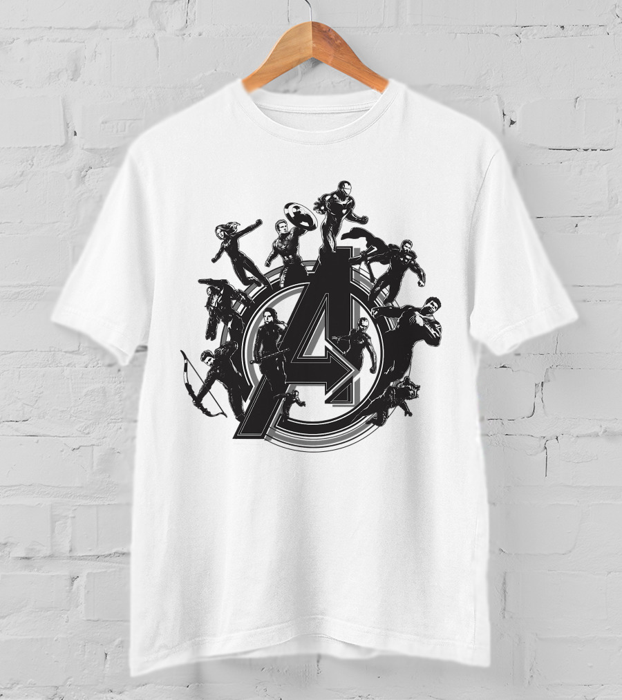 Marvel Avengers Endgame Flying Heroes Emblem With Iconic Characters T-Shirt