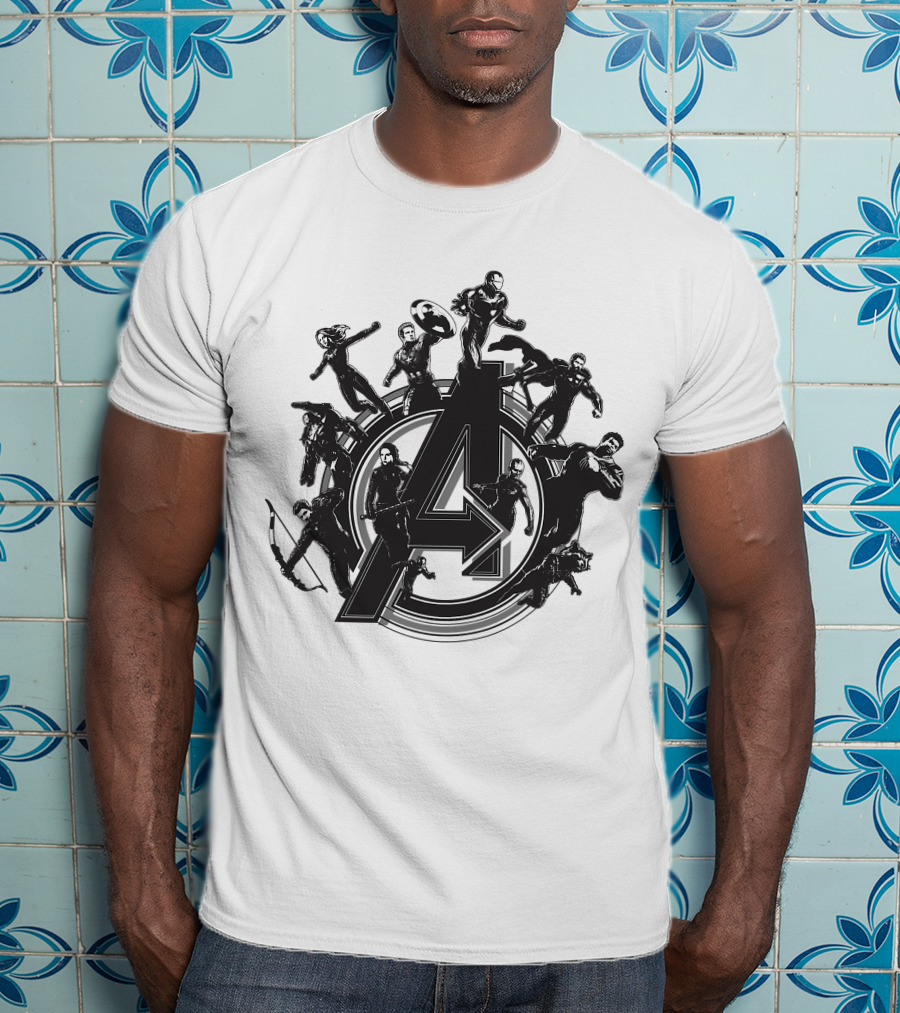 Marvel Avengers Endgame Flying Heroes Emblem With Iconic Characters T-Shirt