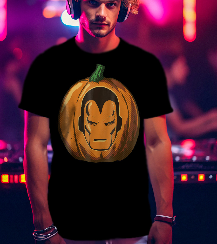 Iron Man Face Carved Halloween Pumpkin T-Shirt