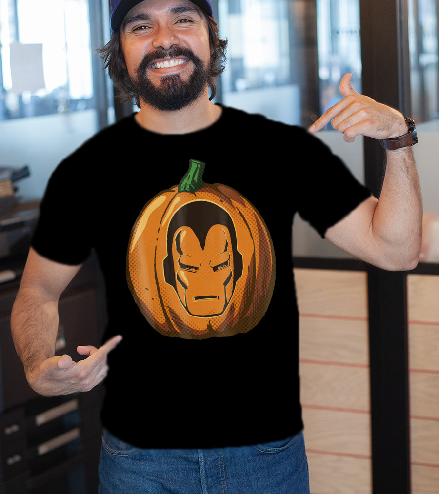Iron Man Face Carved Halloween Pumpkin T-Shirt