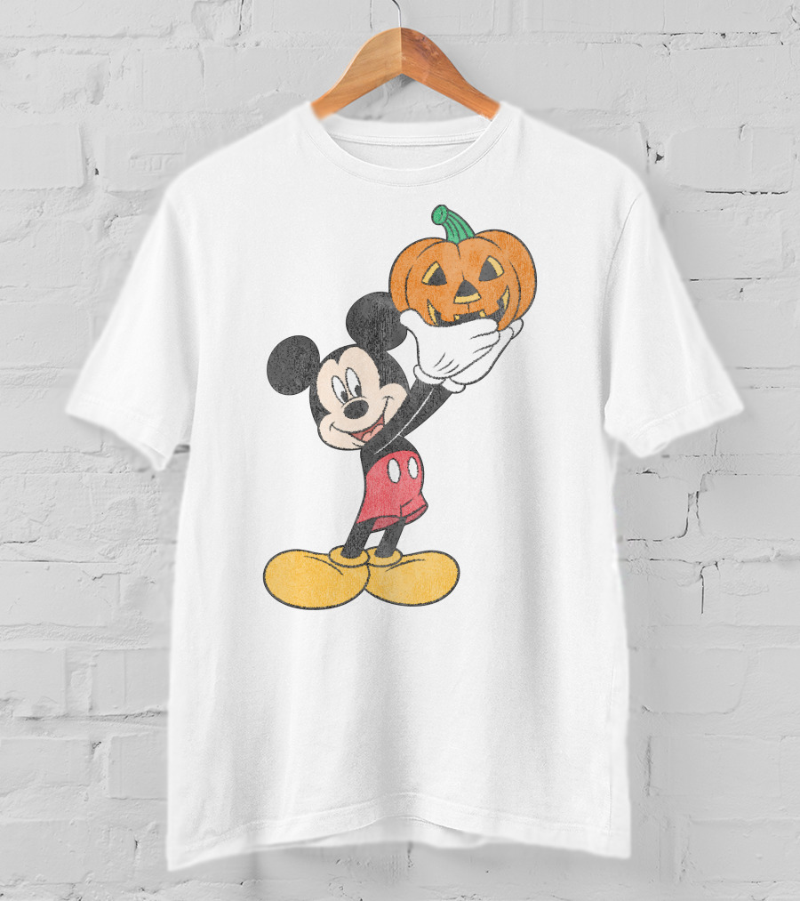 Mickey Mouse Holding Halloween Pumpkin T-Shirt