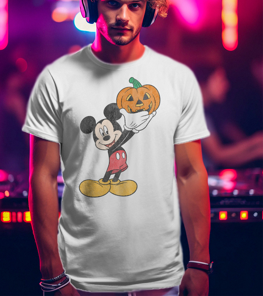 Mickey Mouse Holding Halloween Pumpkin T-Shirt