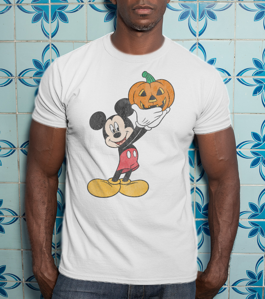 Mickey Mouse Holding Halloween Pumpkin T-Shirt