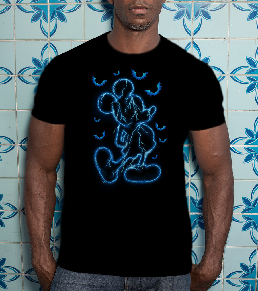 Mickey Lightning Halloween Electric Blue Bat T-Shirt