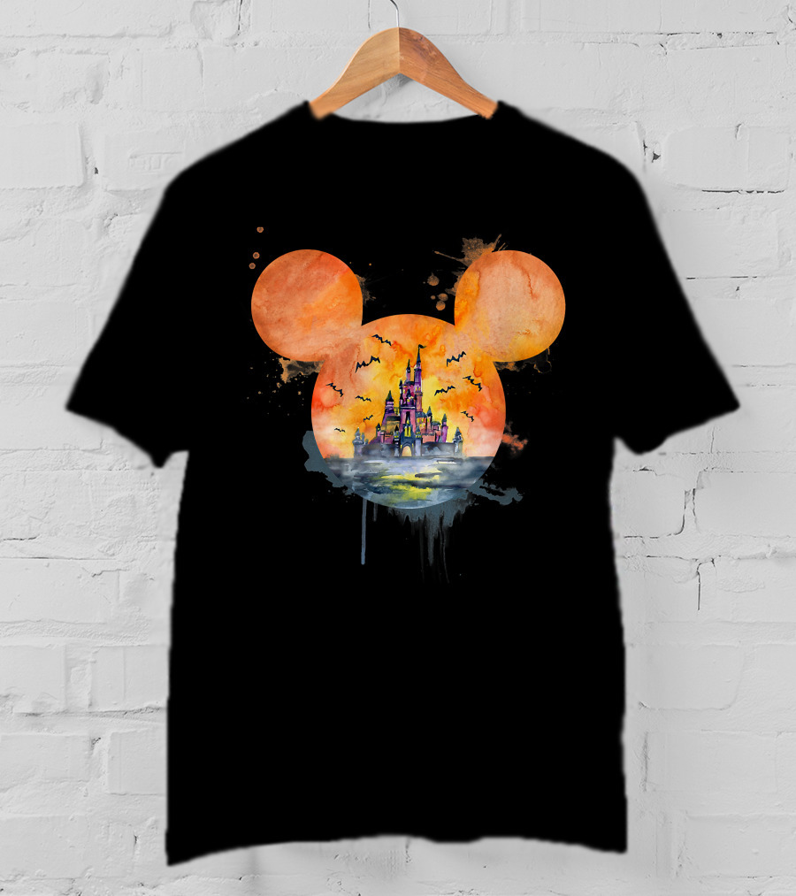 Mickey Ears Halloween Castle With Bats T-Shirt