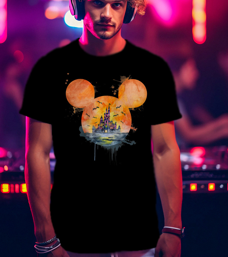 Mickey Ears Halloween Castle With Bats T-Shirt