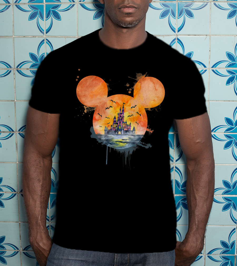 Mickey Ears Halloween Castle With Bats T-Shirt