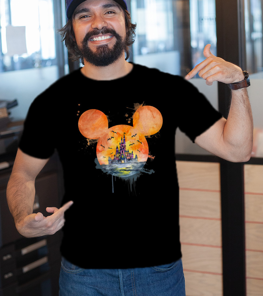 Mickey Ears Halloween Castle With Bats T-Shirt
