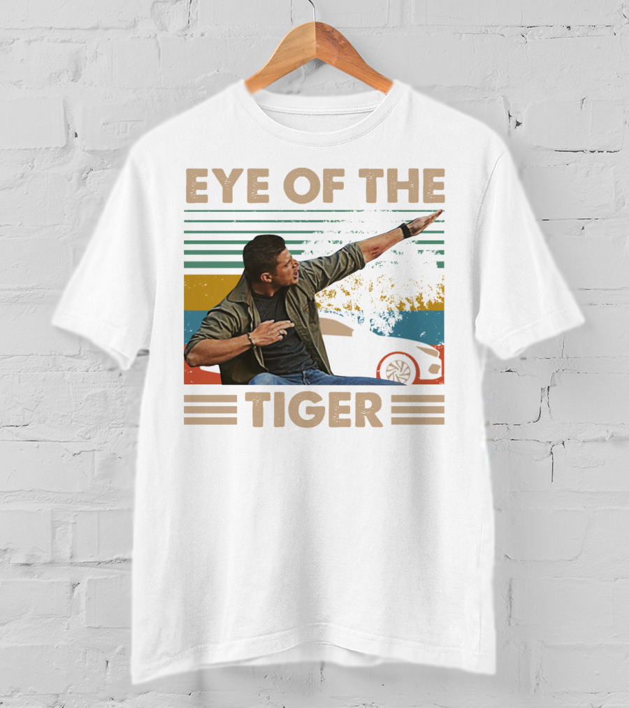 EYE OF THE TIGER Retro Action Pose With Car And Stripes T-Shirt
