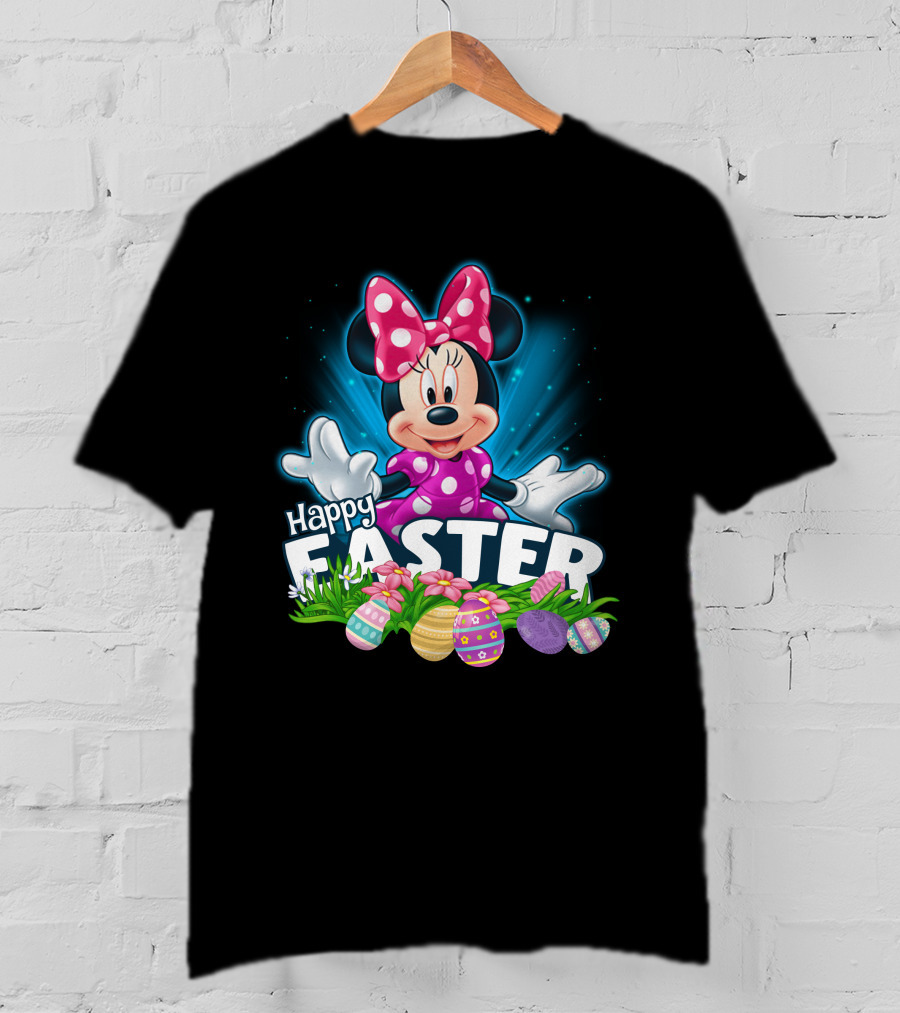 Minnie Mouse Happy Easter With Colorful Eggs And Flowers T-Shirt