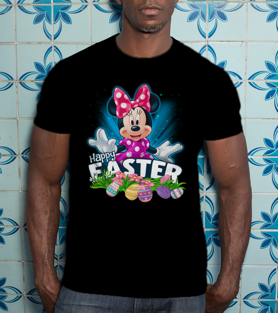 Minnie Mouse Happy Easter With Colorful Eggs And Flowers T-Shirt