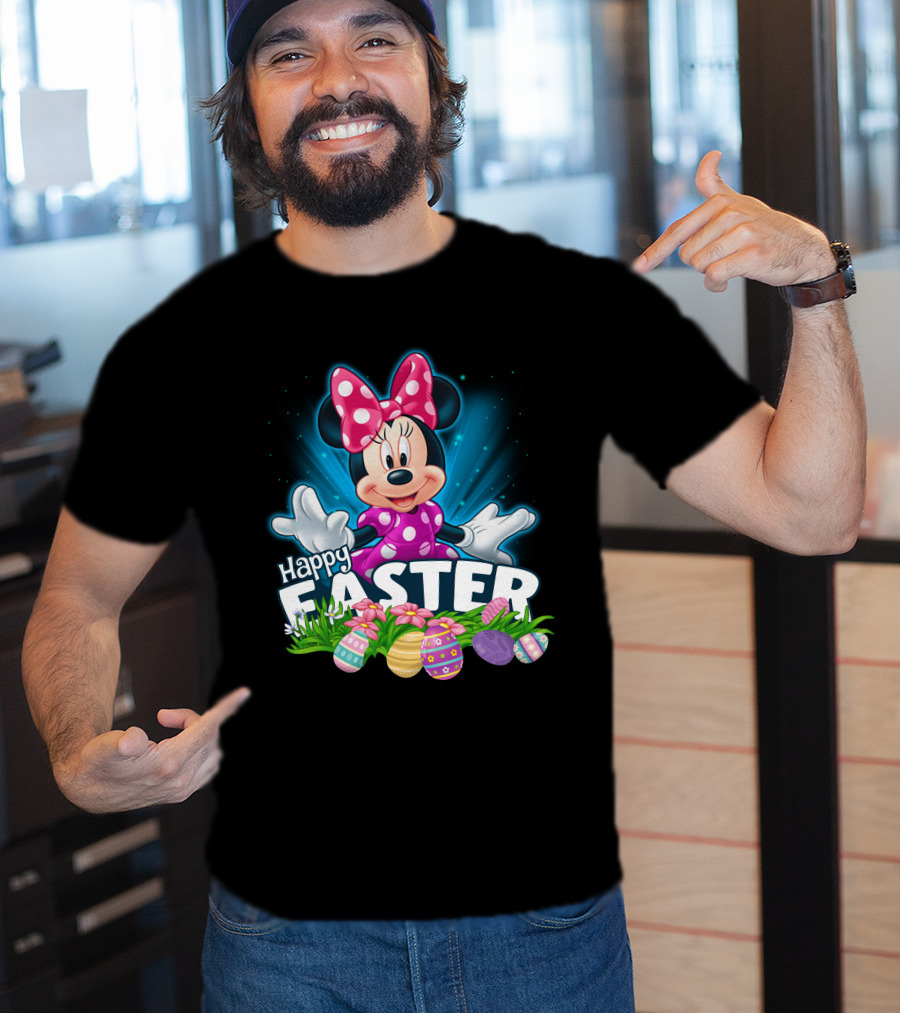 Minnie Mouse Happy Easter With Colorful Eggs And Flowers T-Shirt