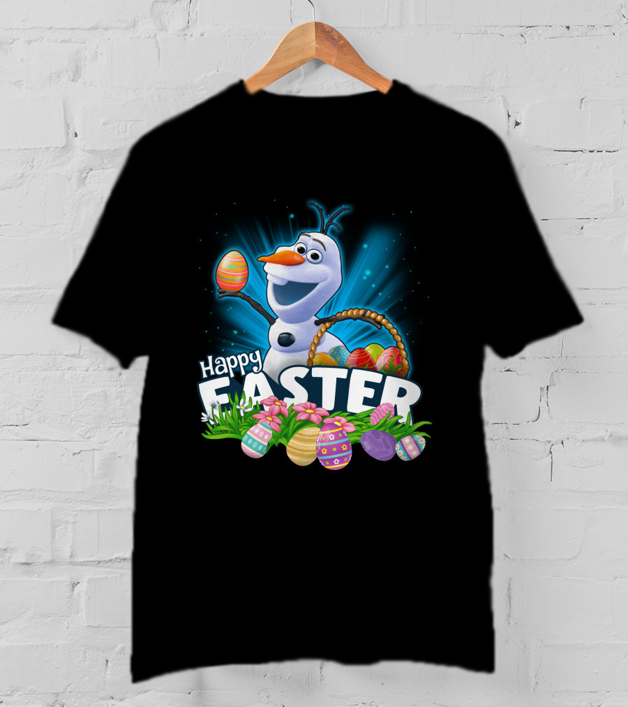 Happy Easter Snowman Eggs Basket And Flowers T-Shirt