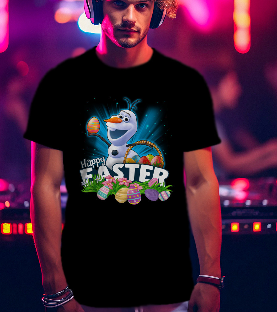 Happy Easter Snowman Eggs Basket And Flowers T-Shirt