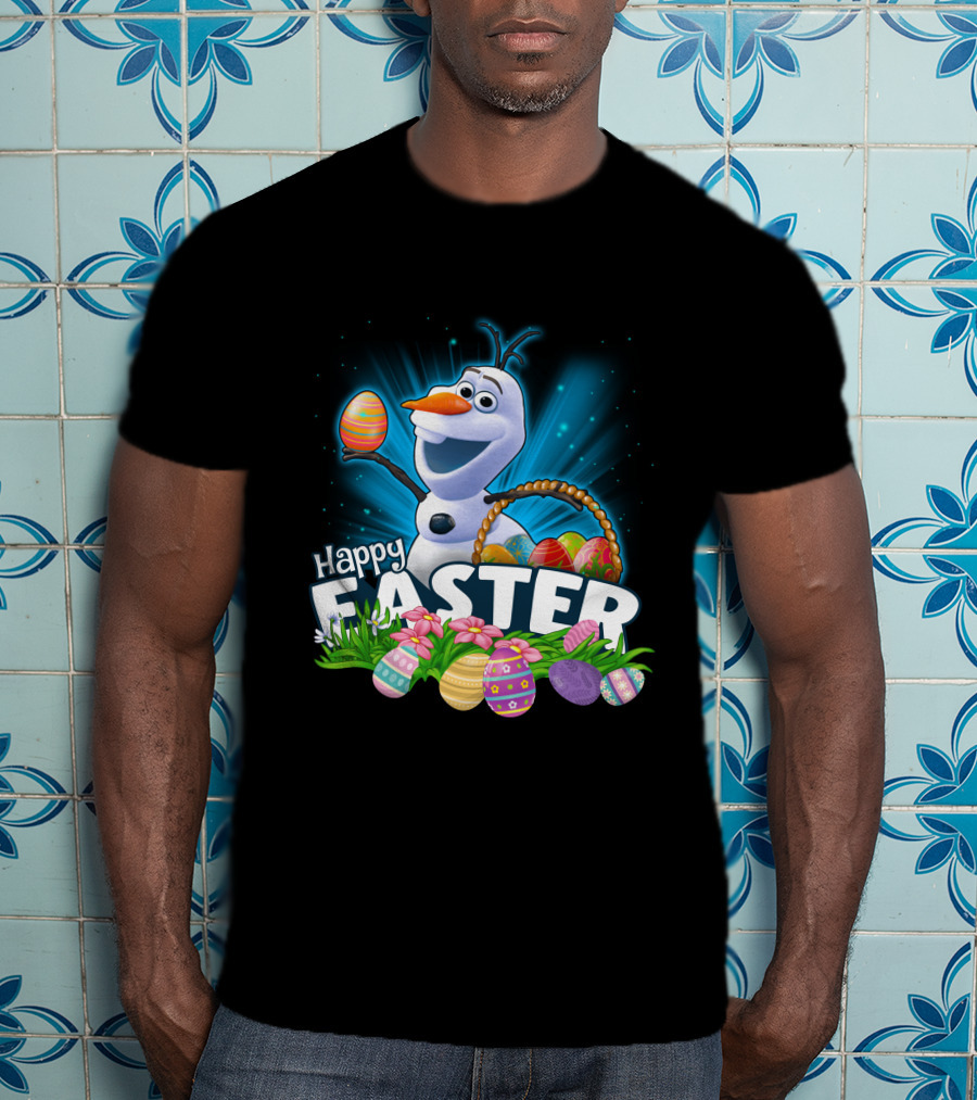 Happy Easter Snowman Eggs Basket And Flowers T-Shirt