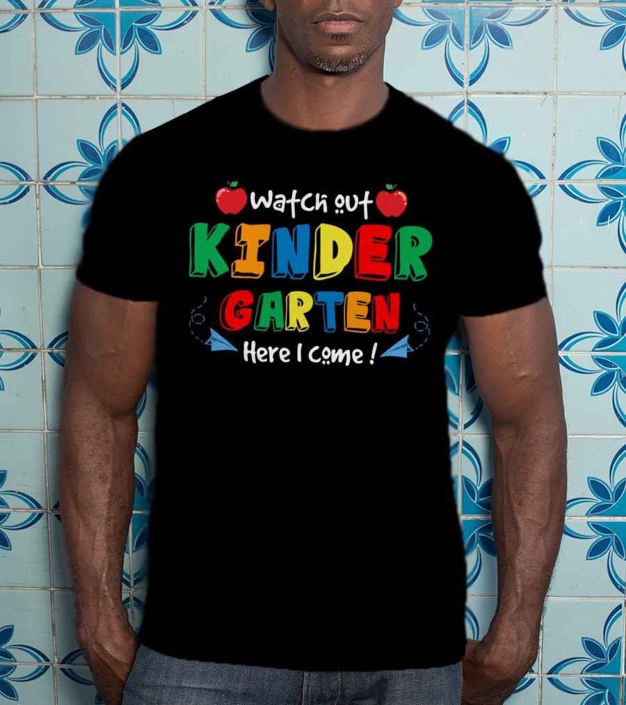 Watch Out Kindergarten Here I Come Apples And Paper Airplanes T-Shirt