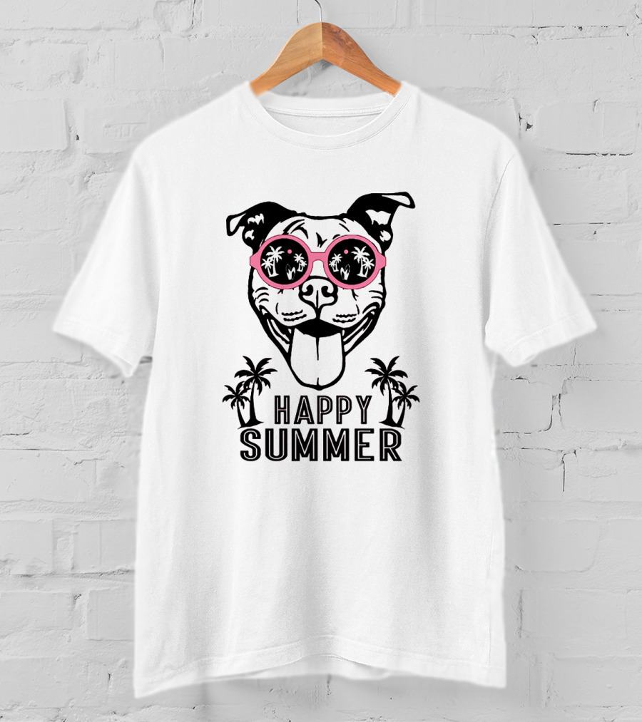 Happy Summer Dogs With Sunglasses And Palm Trees T-Shirt